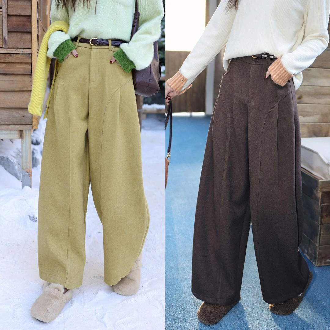 陈大器【秋日暖光】港风复古加绒弯刀休闲高腰百搭长裤JM2477634