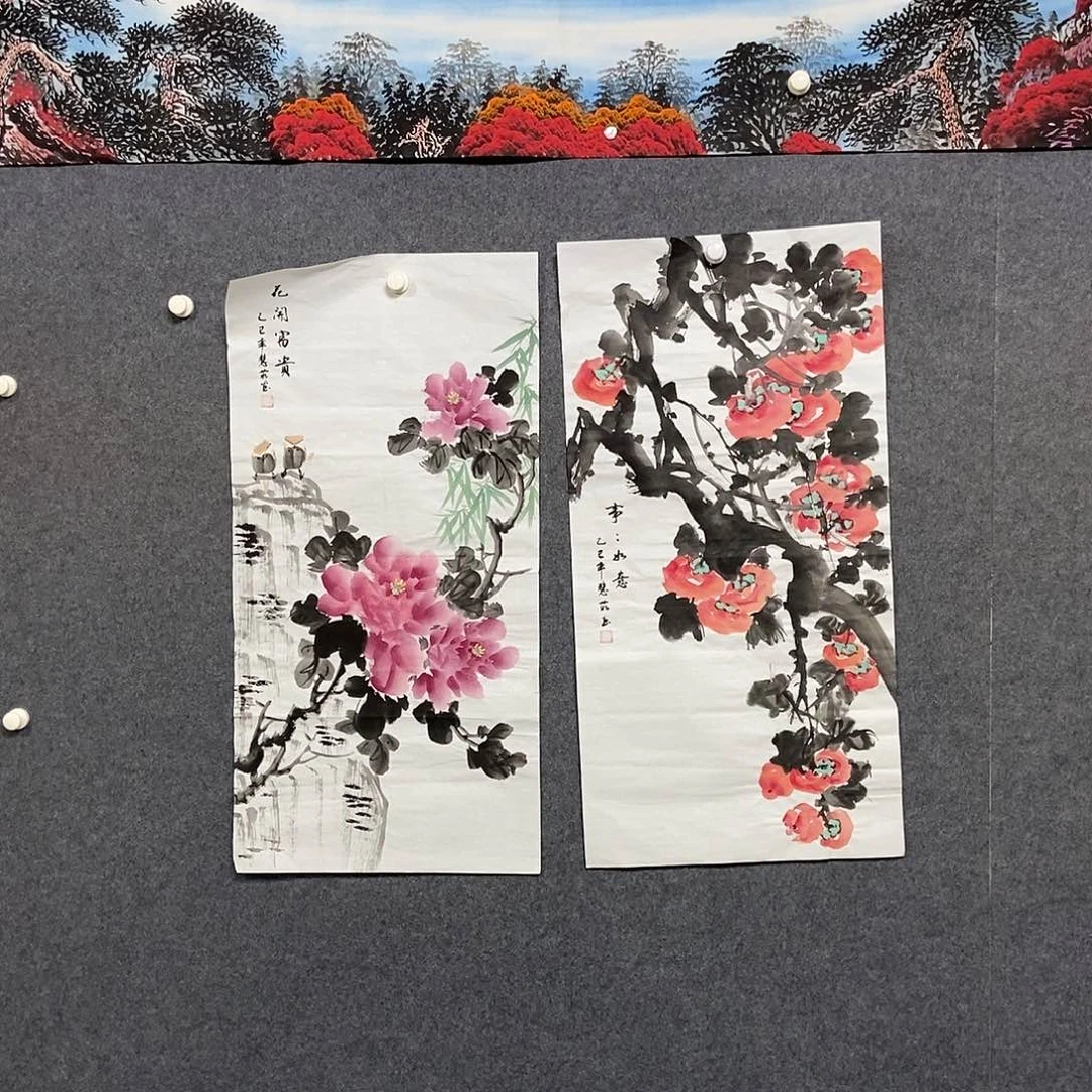 国画两幅三尺花鸟