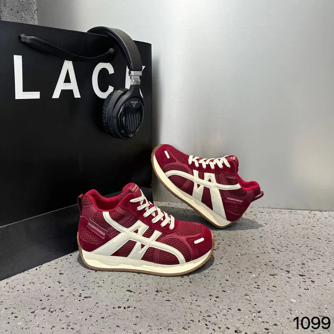 真皮厚底高帮阿甘鞋女2025秋季新款复古百搭显脚小轻便运动休闲鞋