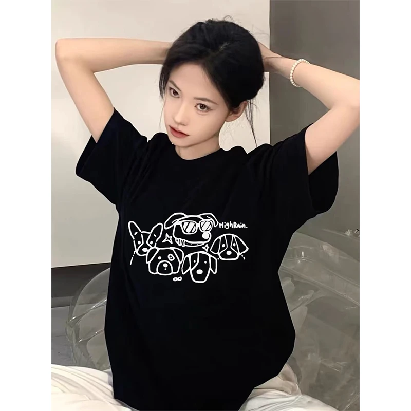 基础款可爱印花黑色百搭纯棉短袖t恤女2025新款夏季宽松显瘦T恤
