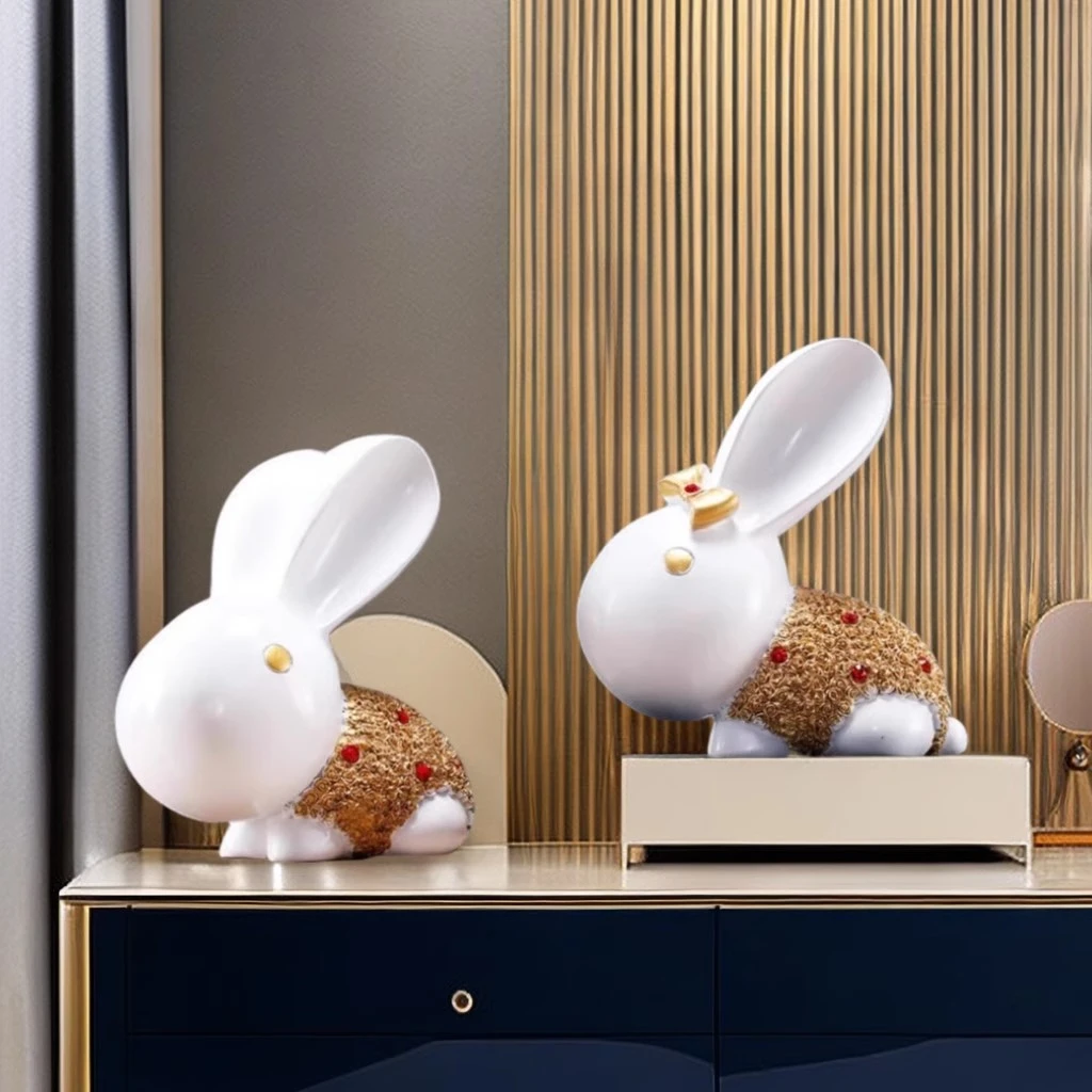 简约现代轻奢兔子摆件高档家居卧室客厅酒柜装饰品电视柜玄关摆设