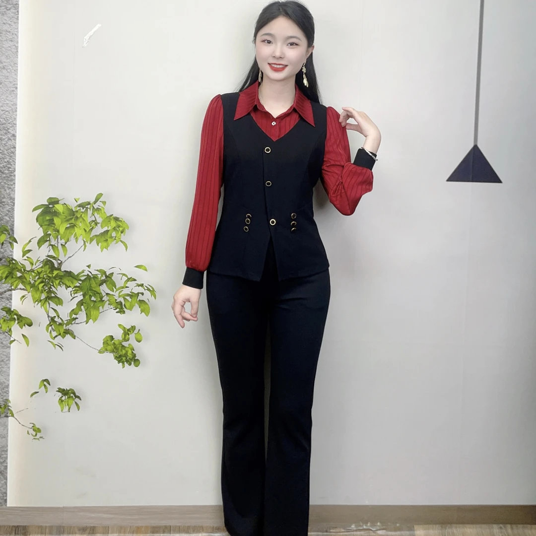 2025春款新款时尚轻奢气质高雅修身显瘦长裤套装名媛