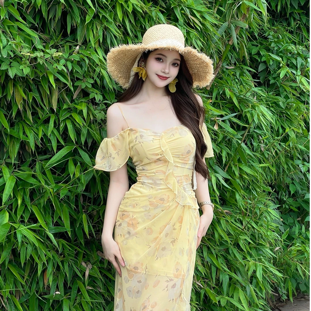 【精选优品】新款法式显瘦气质复古碎花红色长短两穿连衣裙25625