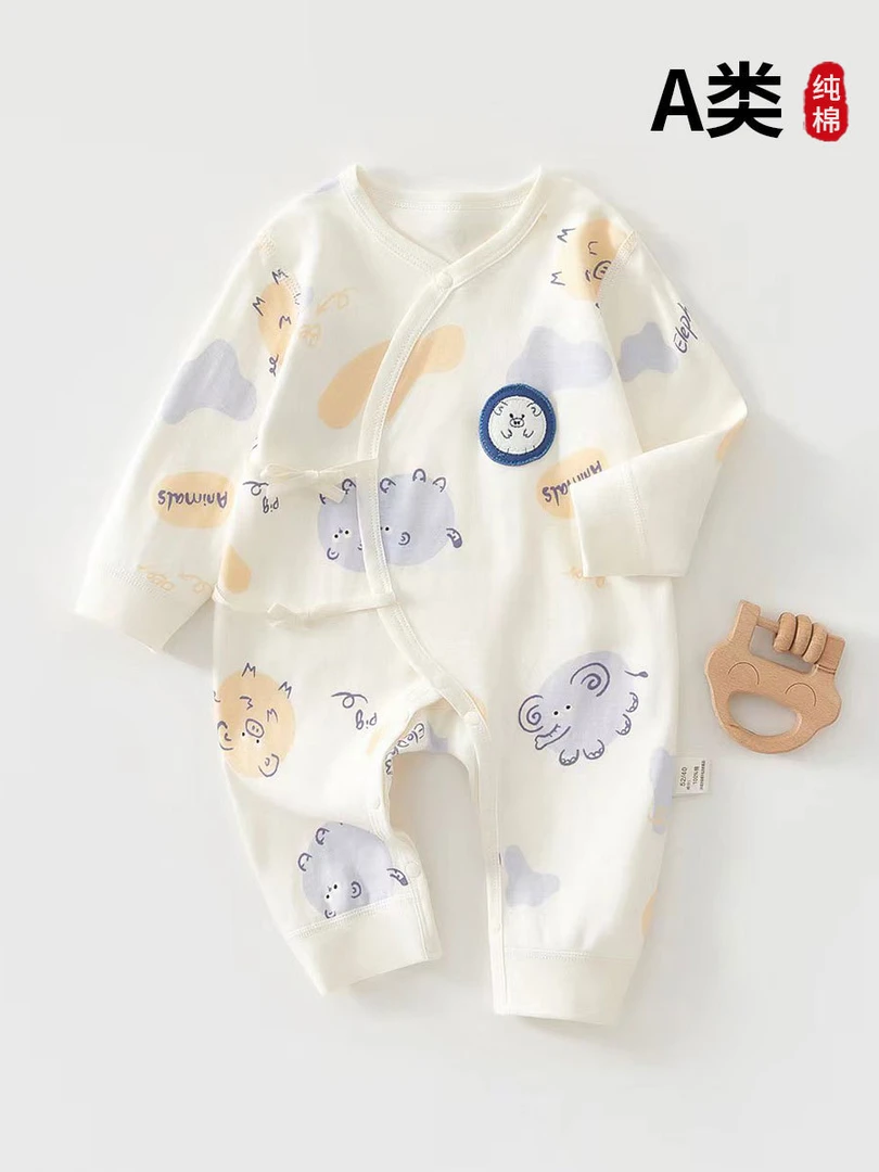 婴儿秋季连体衣纯棉0-3个月和尚服长袖四季纯棉宝宝连体衣