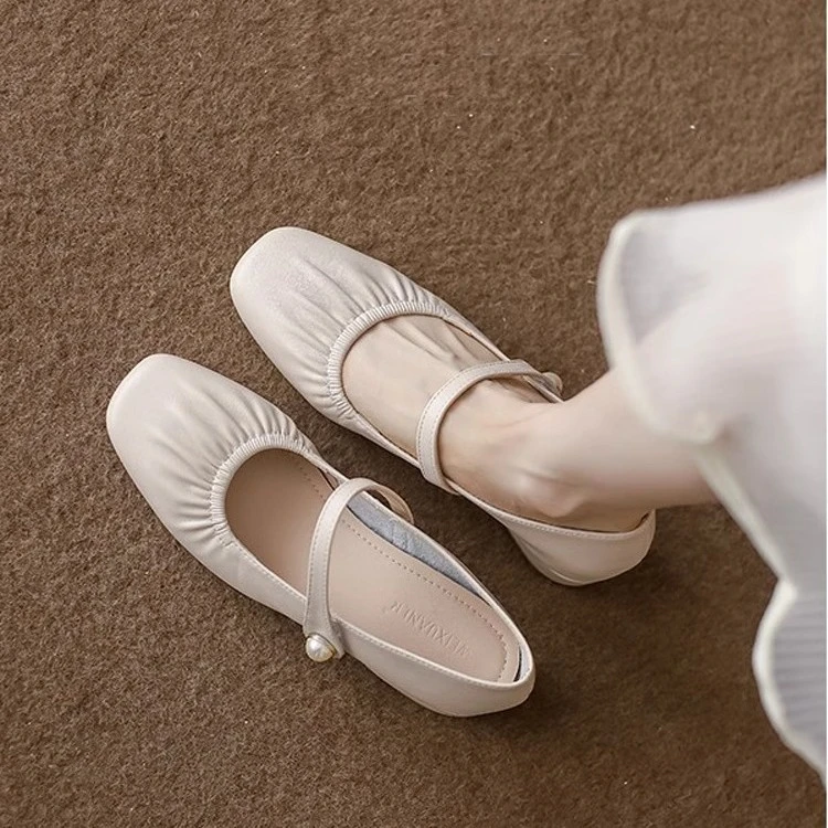 软皮法式玛丽珍女鞋2025年新款浅口单鞋百搭春秋中跟真皮温柔鞋