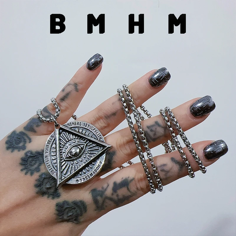 BMHM 钛钢项链 不掉色恶魔之眼复古小众吊坠项链毛衣链时尚百搭