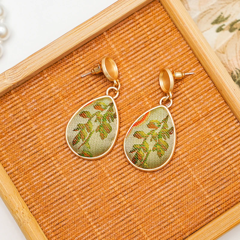 铜合金真丝耳饰 宋锦真丝水滴耳环国风彩色简约红色古风纯手工