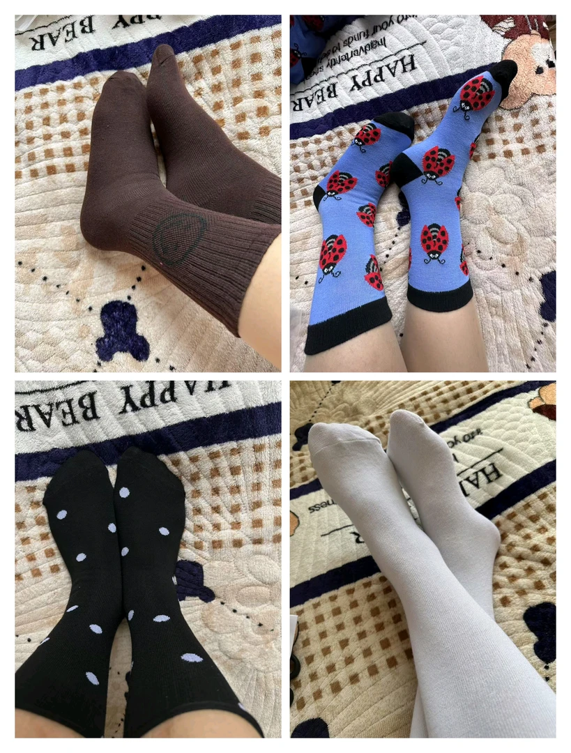 四季波点长筒女袜日系百搭透气卷边时尚长袜袜子