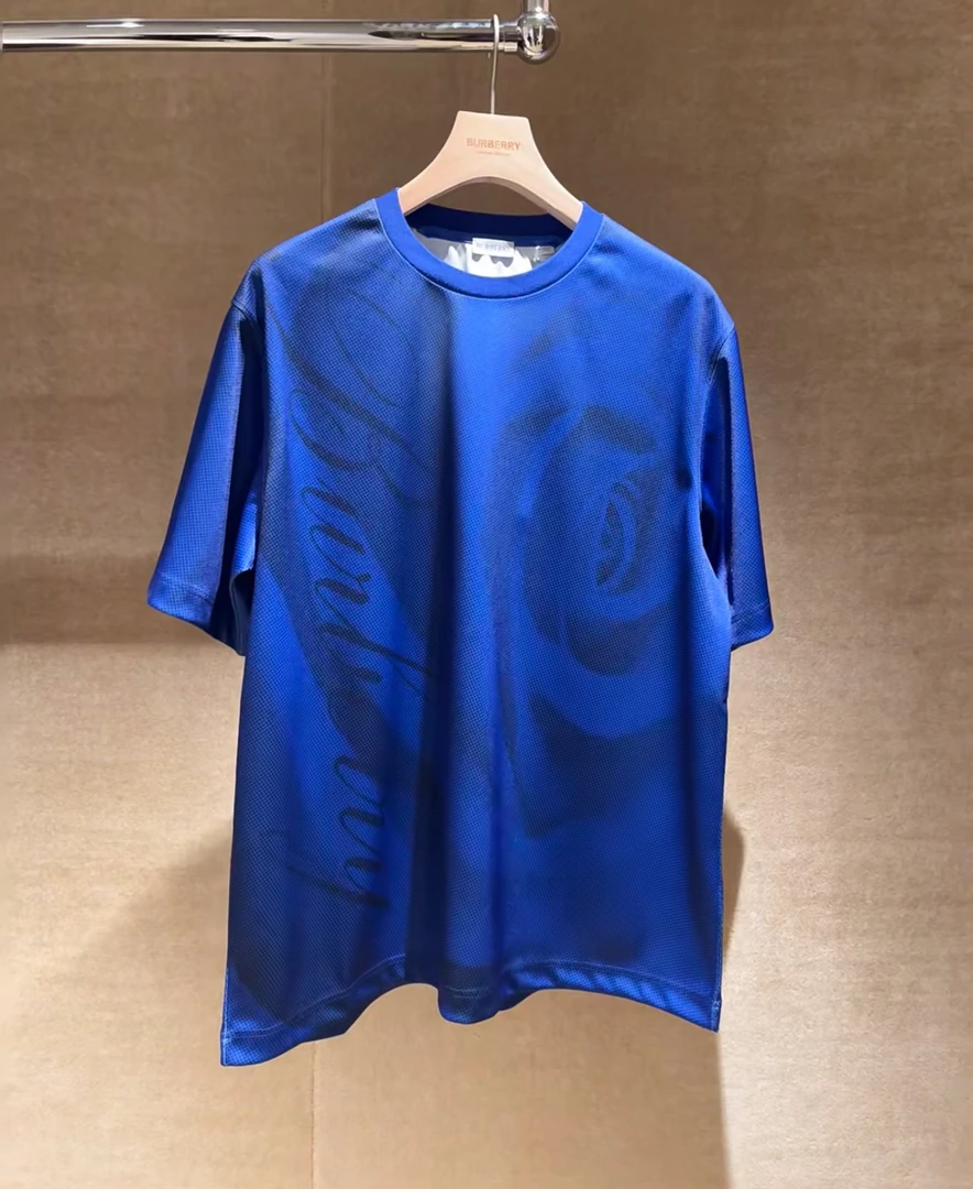 全新未使用 BURBERRY/博柏利 蓝色速干玫瑰印花T恤