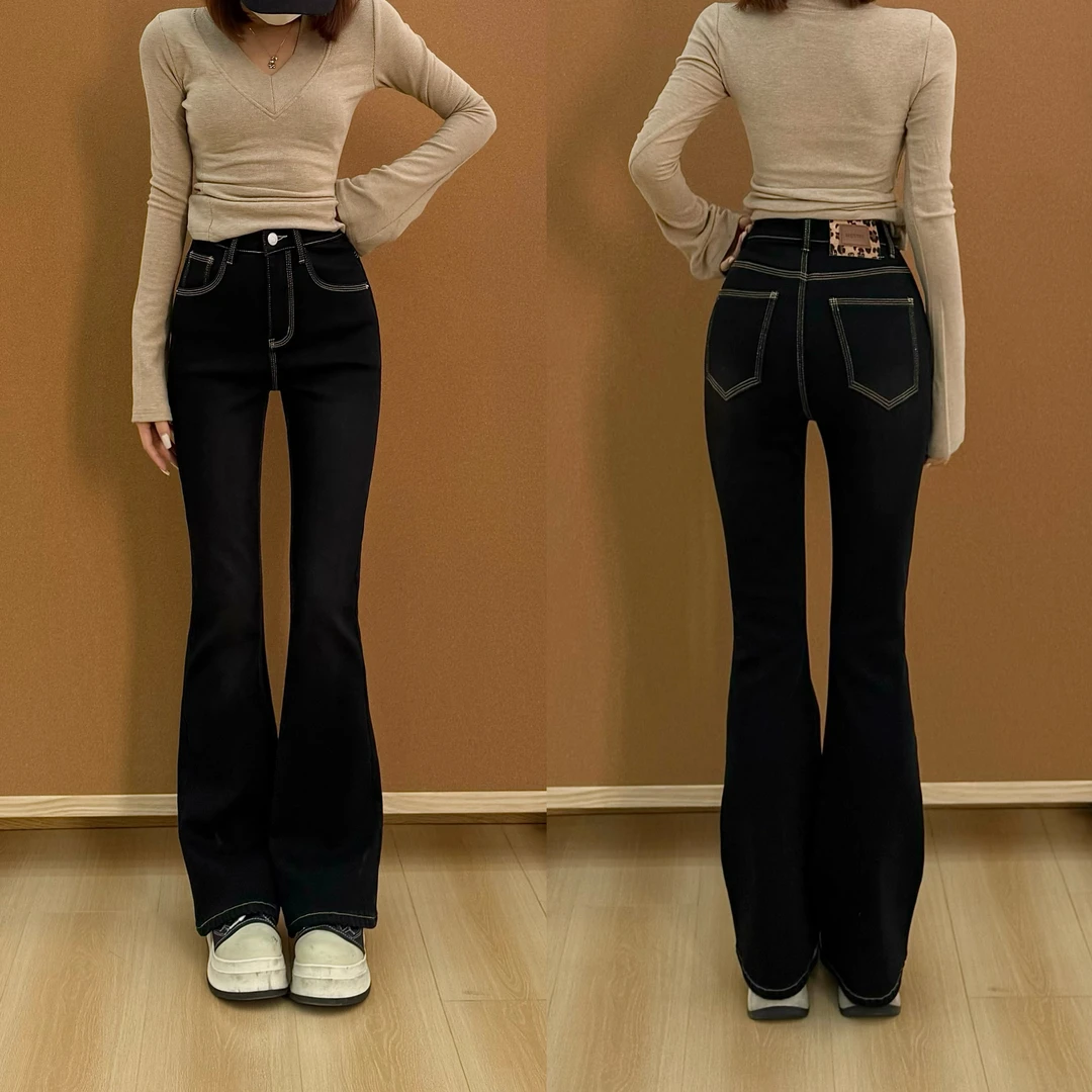 Pretty Silhouette/若纤Z20正版~八面微弹加绒微喇叭裤提臀小个子