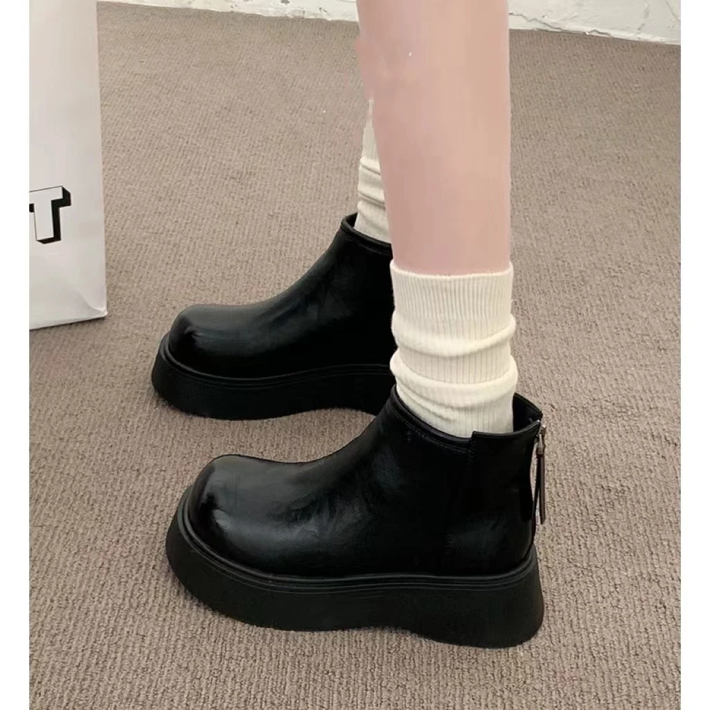 秋冬新款韩版通勤瘦瘦简约粗跟裸靴短靴1911(加绒)