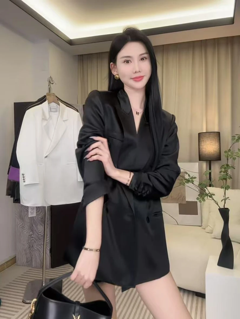 醋酸缎面防晒西装外套女2025夏季新款韩版宽松休闲阔版西服上衣