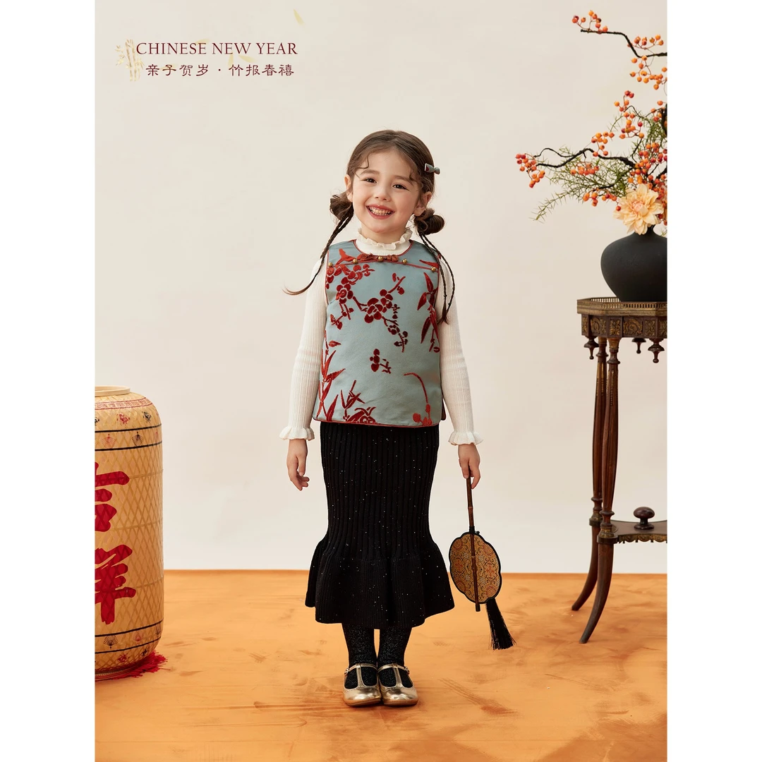 SONNYKIDS竹报春禧 | 新年亲子仿漳绒古风夹棉马甲中式儿童新年服