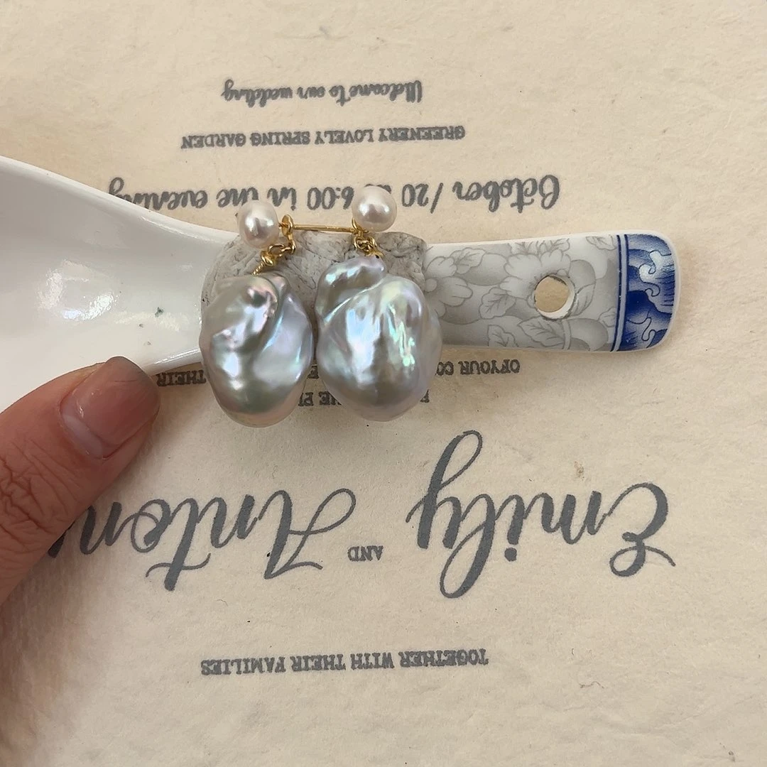 淡水珍珠耳环银S925镶嵌老大 不退换