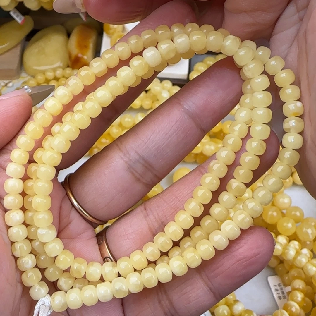 蜜蜡未镶嵌手链白花老型多圈