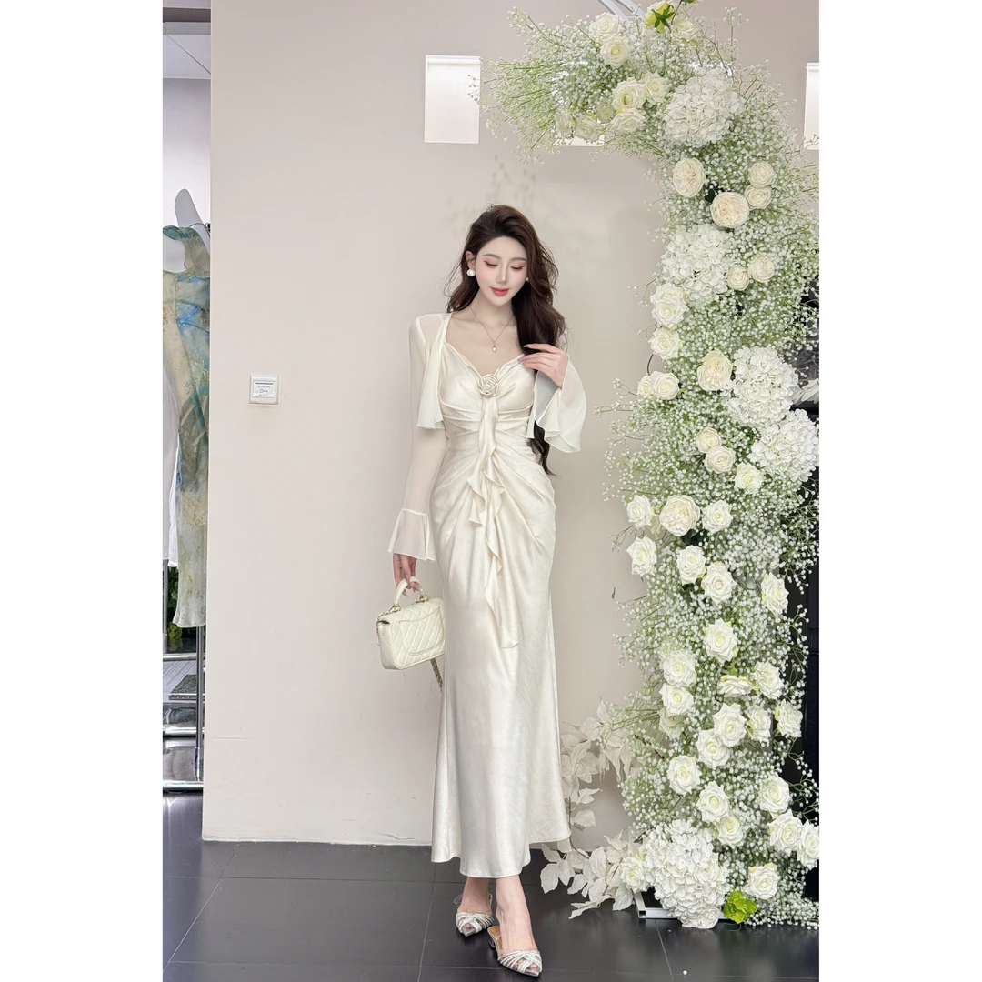 【小雨福利】新款气质法式设计师褶皱时尚吊带裙套装25262+25031