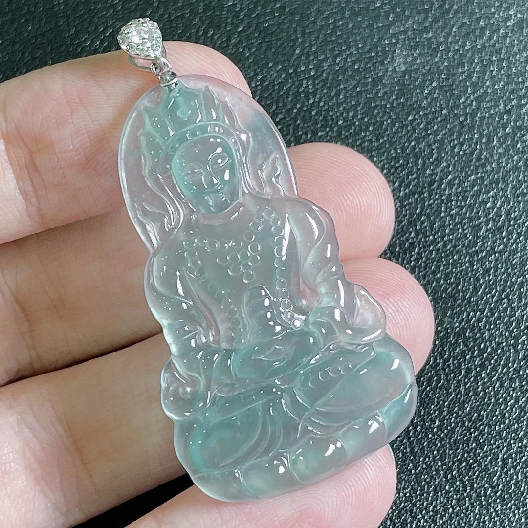 天然A货翡翠蓝冰度母观音吊坠139902 （多样性发货)