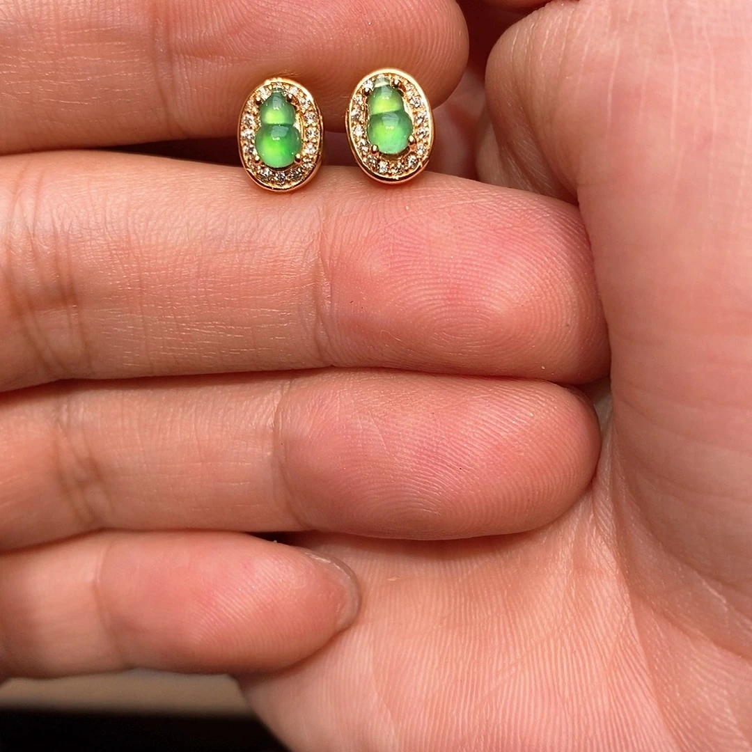 翡翠银S925镶嵌耳饰葫芦耳钉