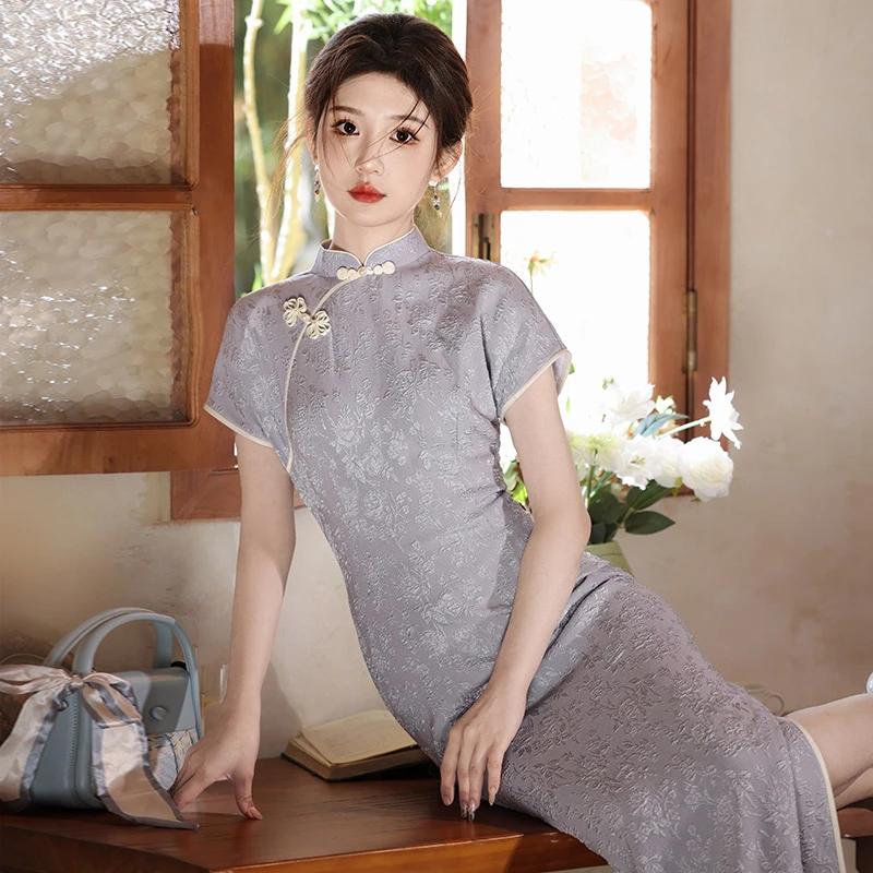 中长款日常改良旗袍夏季新款2025年轻款少女国风复古修身平时可穿
