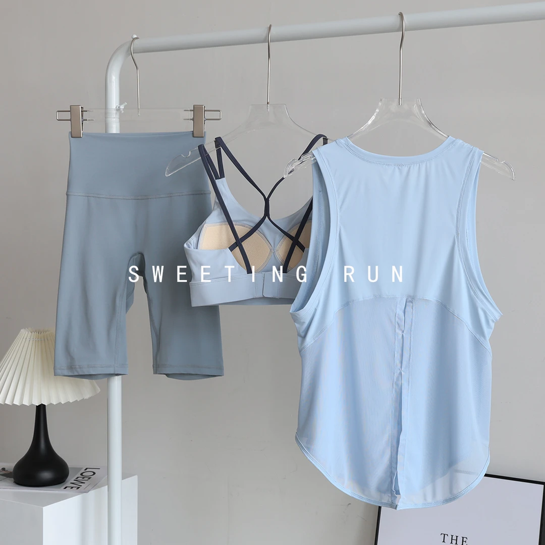 高级感运动套装女宽松背心罩衫夏季薄款瑜伽服跑步训练健身短裤