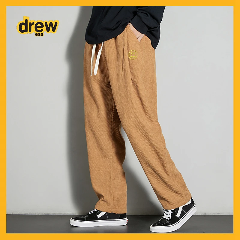 drewessFW24冬季灯芯绒休闲裤宽松大码男士加绒加厚长裤潮
