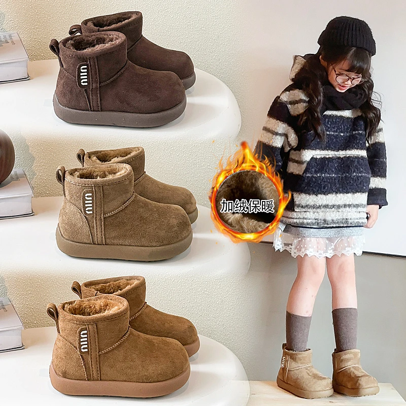 ABC儿童棉鞋加绒加厚雪地靴2025秋冬季新款中大童短靴女童大棉鞋