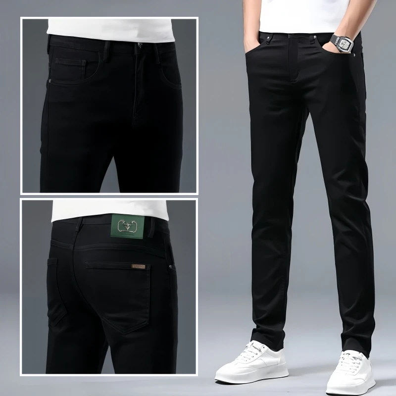 冰丝透气纯黑色牛仔裤男韩版爆款2025新款夏季薄款修身小脚九分裤