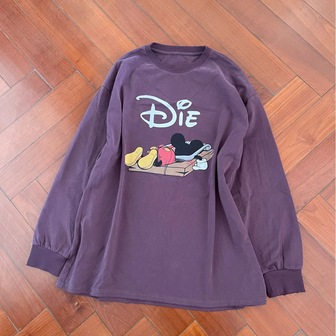 【影子】字母米老鼠卡通时尚百搭宽松印花大版中长款磨毛T恤