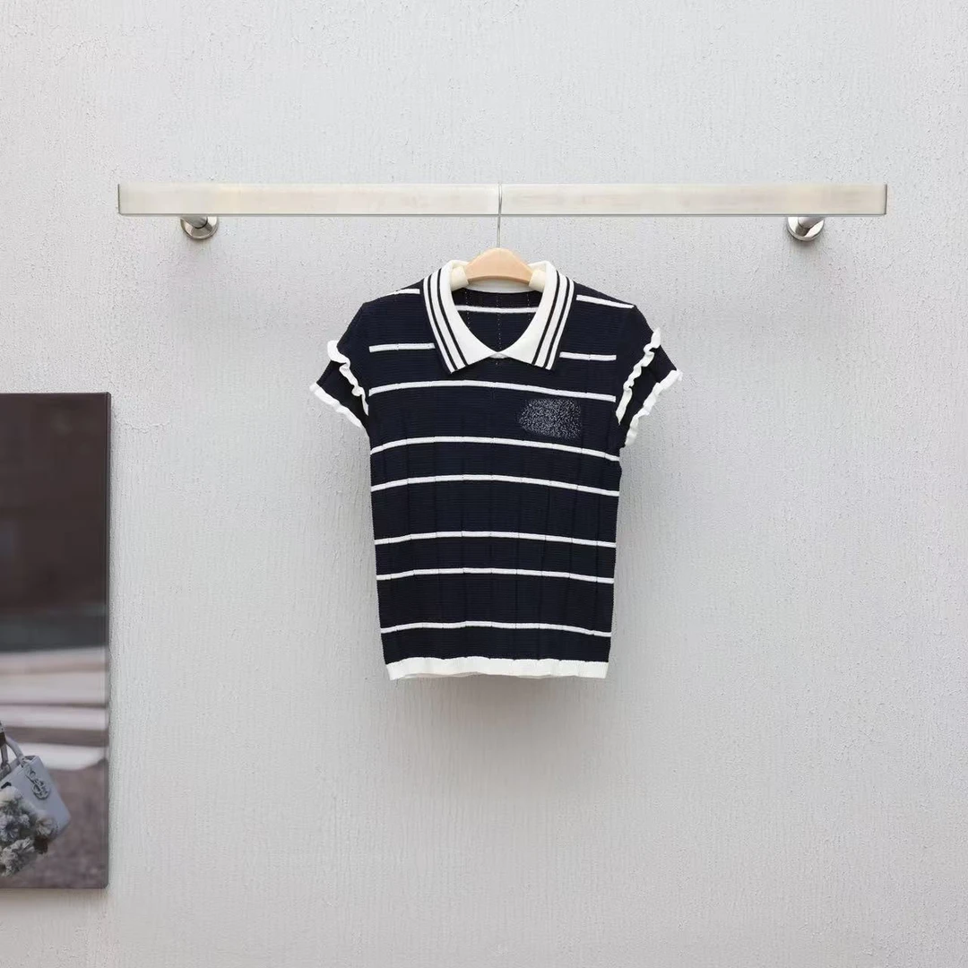 【晨老板】N【清风徐来】时尚条纹翻领短袖针织69257099