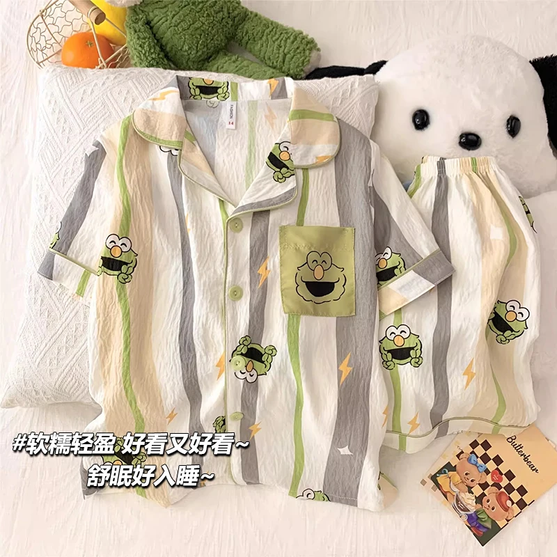 儿童睡衣夏季薄款云朵棉短袖空调服套装2025新款卡通小男孩家居服