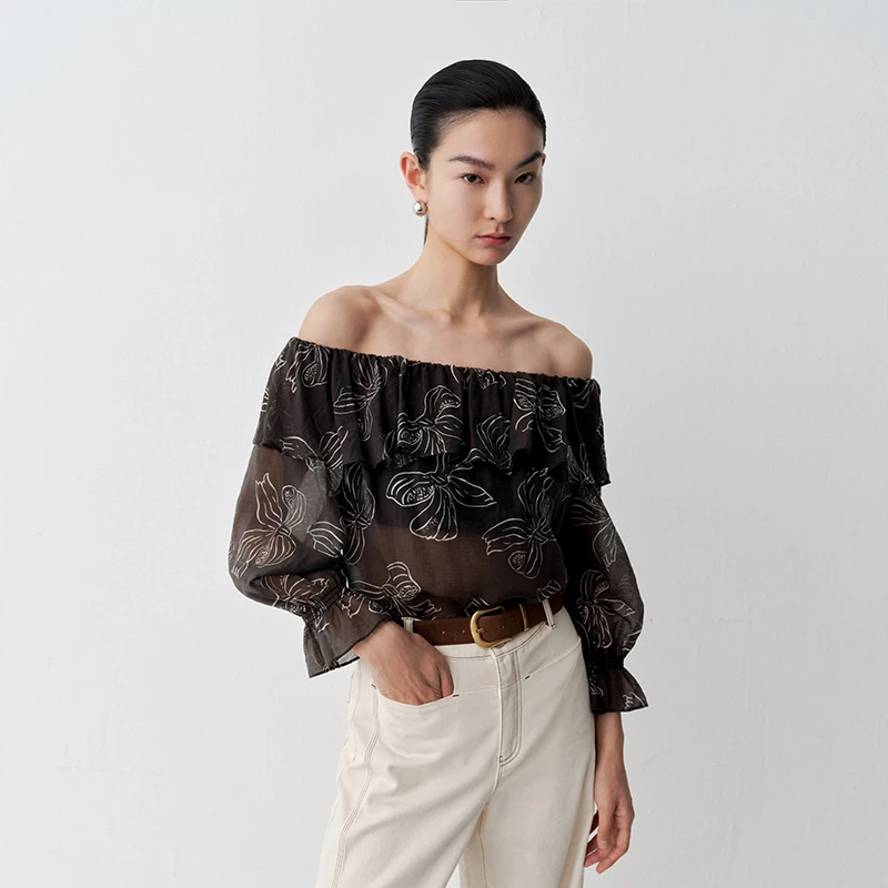 【上衣】【商场同款新品】艾诺丝雅诗 蝴蝶弥棕 一字领衬衫 AR503019