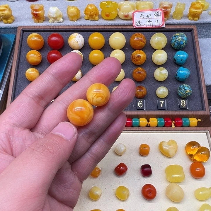 琥珀未镶嵌裸石金绞蜜单珠