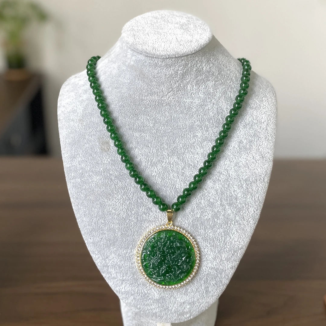 绿玛瑙龙凤牌项链毛衣链 XL2058