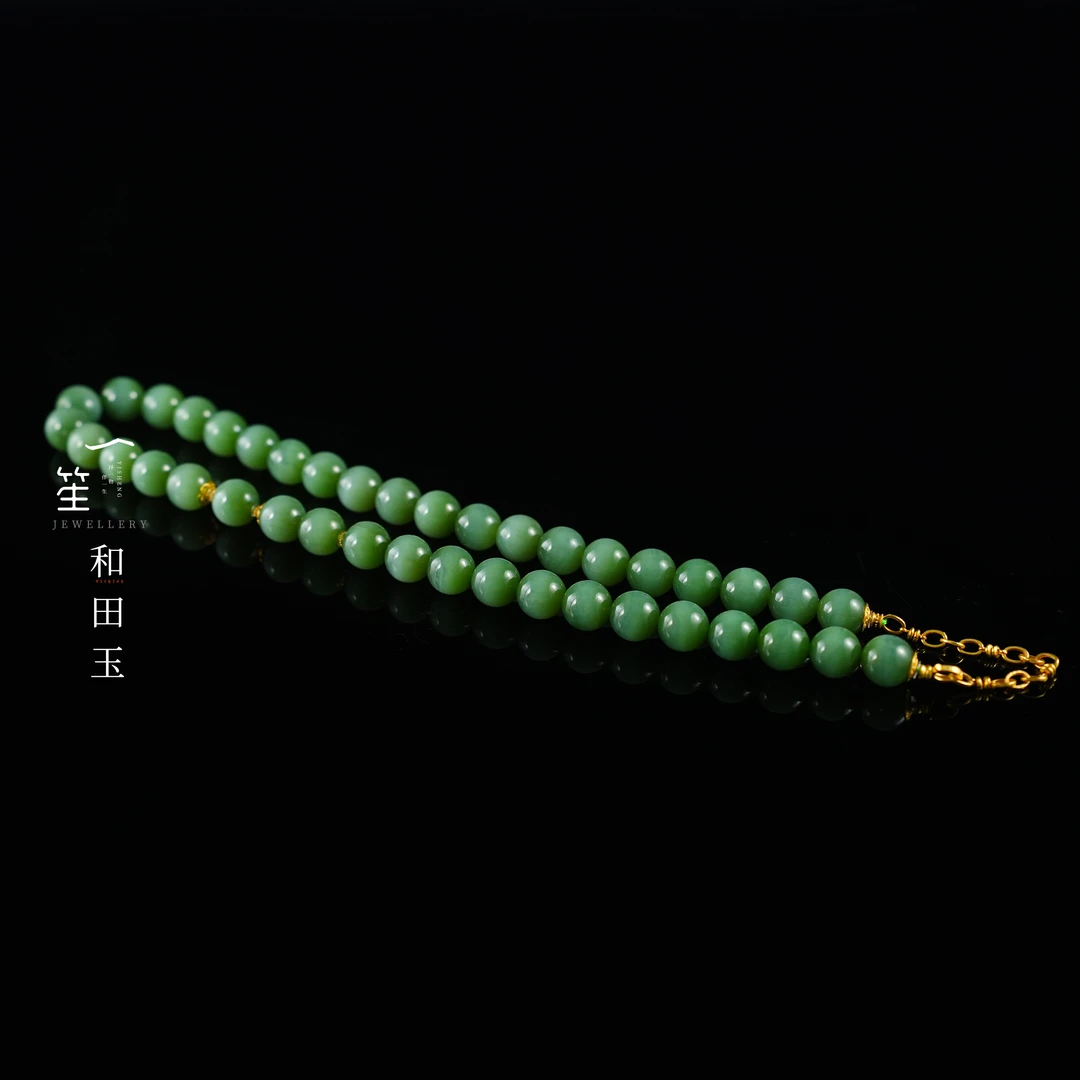 【一笙珠宝】收藏级和田玉碧玉猫眼项链裸约40颗11~12mm DY7251