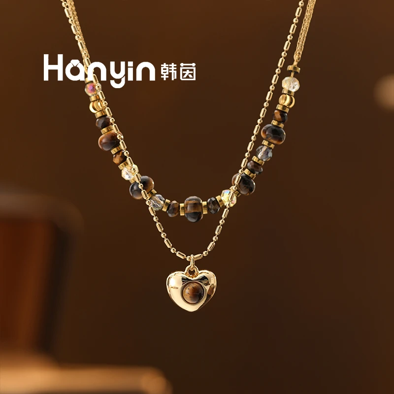 6mm木变石虎眼石算盘珠搭配蹦迪珠扭扭珠爱心不掉色叠戴项链