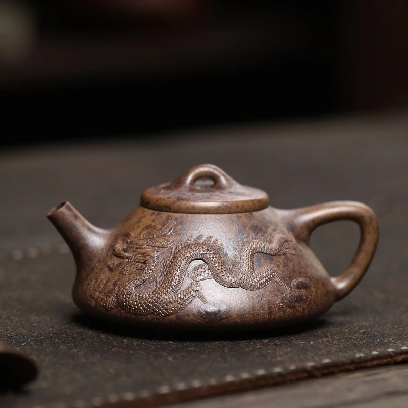 大吉羊柴烧 宜兴紫砂壶 原矿本山绿泥龙腾盛世石瓢150ml庄勤英