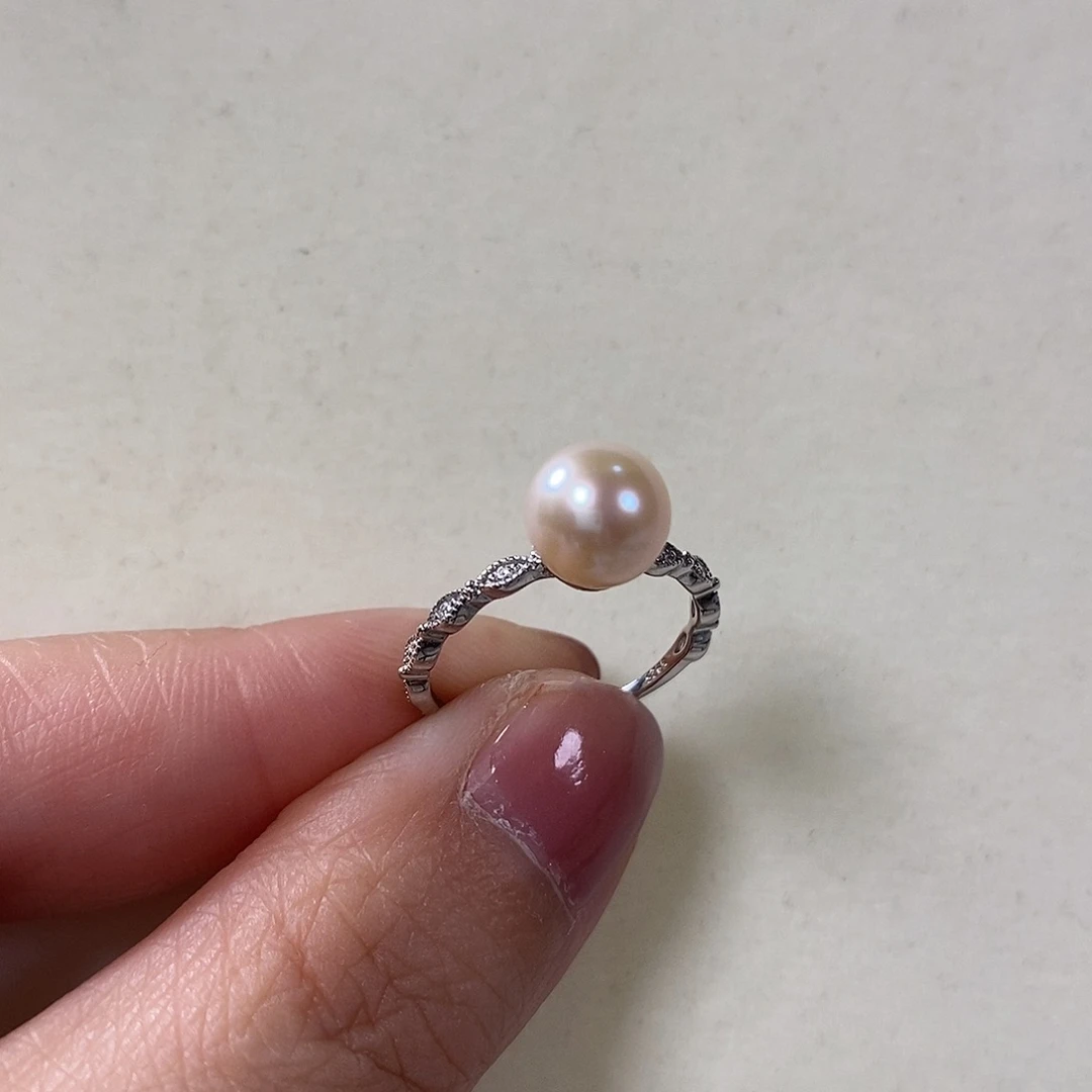 淡水珍珠戒指银S925镶嵌团*8mm