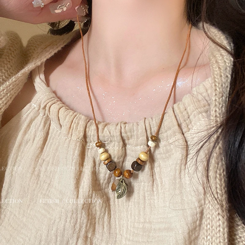 合金项链 文艺少女~新中式干果橡果项链ins森系秋冬百搭复古配饰