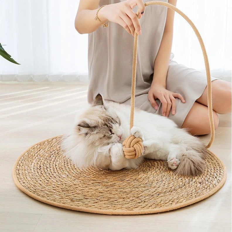 夏季凉席蒲草垫子四季通圆形藤编猫抓板猫抓垫不掉屑宠物猫咪用品