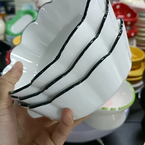 跑单拉黑！No退No换！瑕疵宠物碗-黑边花边3个