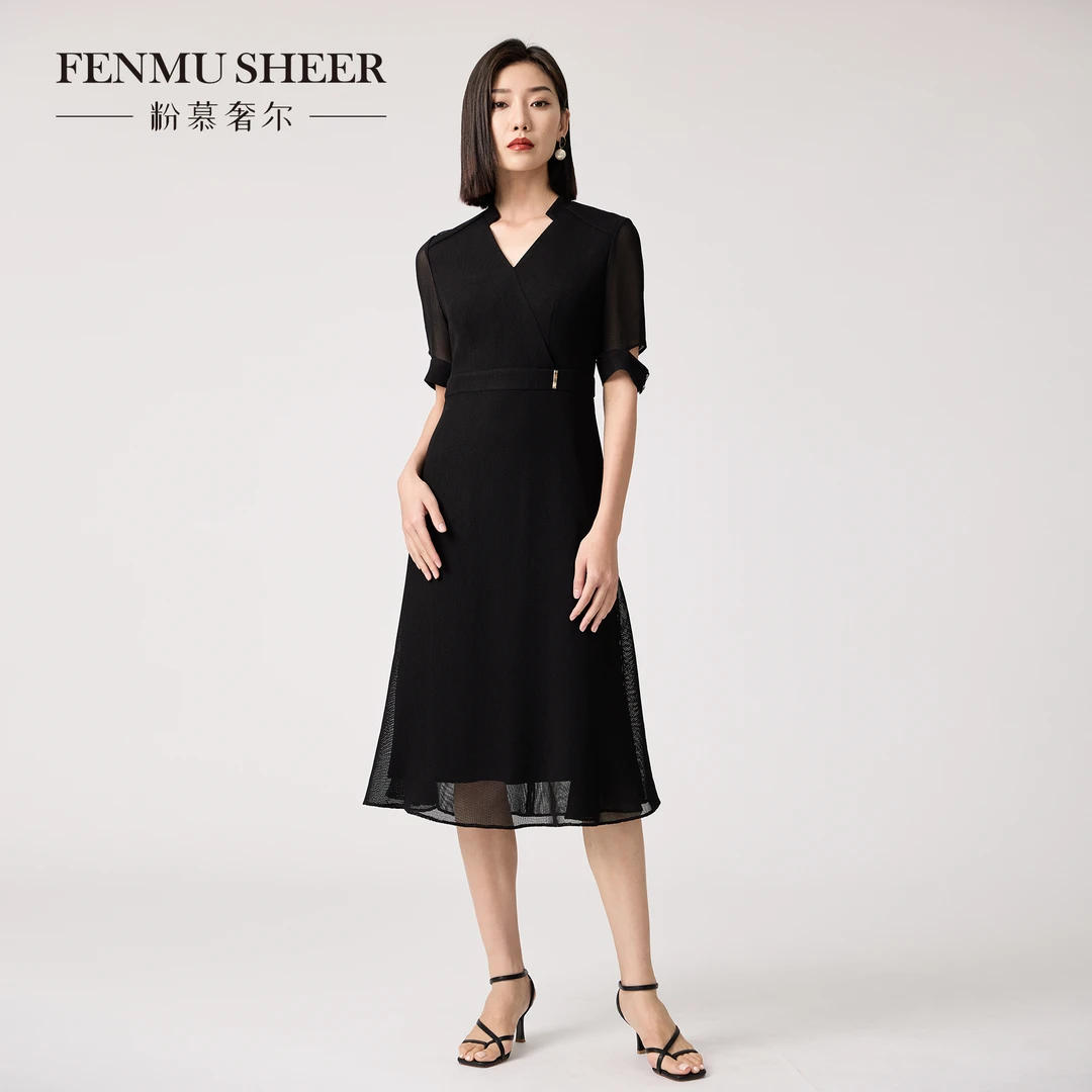 【丽公主专属】粉慕奢尔『法式情长』醋酸气质显瘦短袖连衣裙-D2166