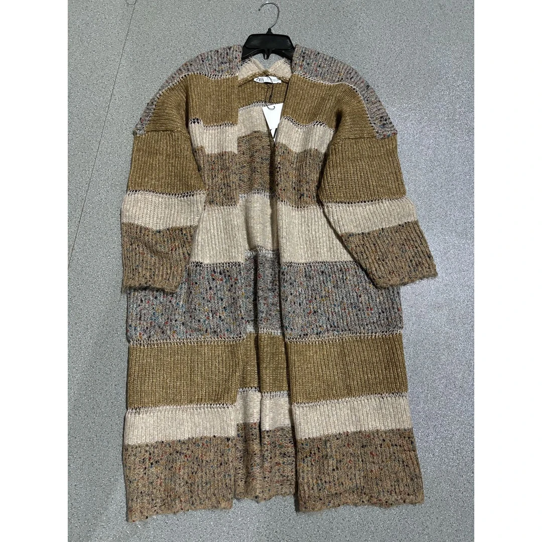 JUNJJ【中长款开衫】秋冬季复古撞色休闲长袖针织中长款开衫毛衣