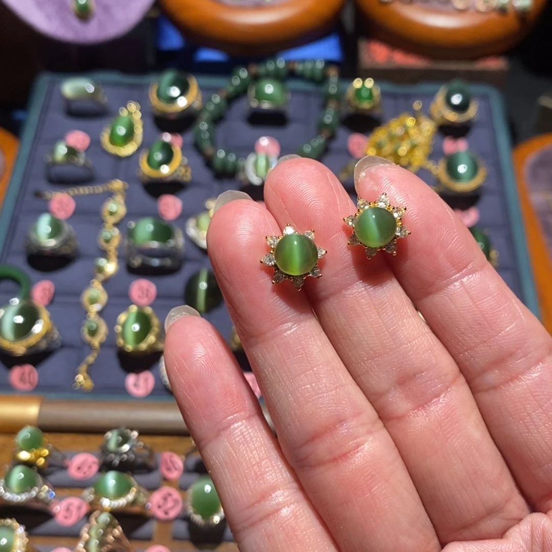 和田玉银S925镶嵌耳饰行****哇