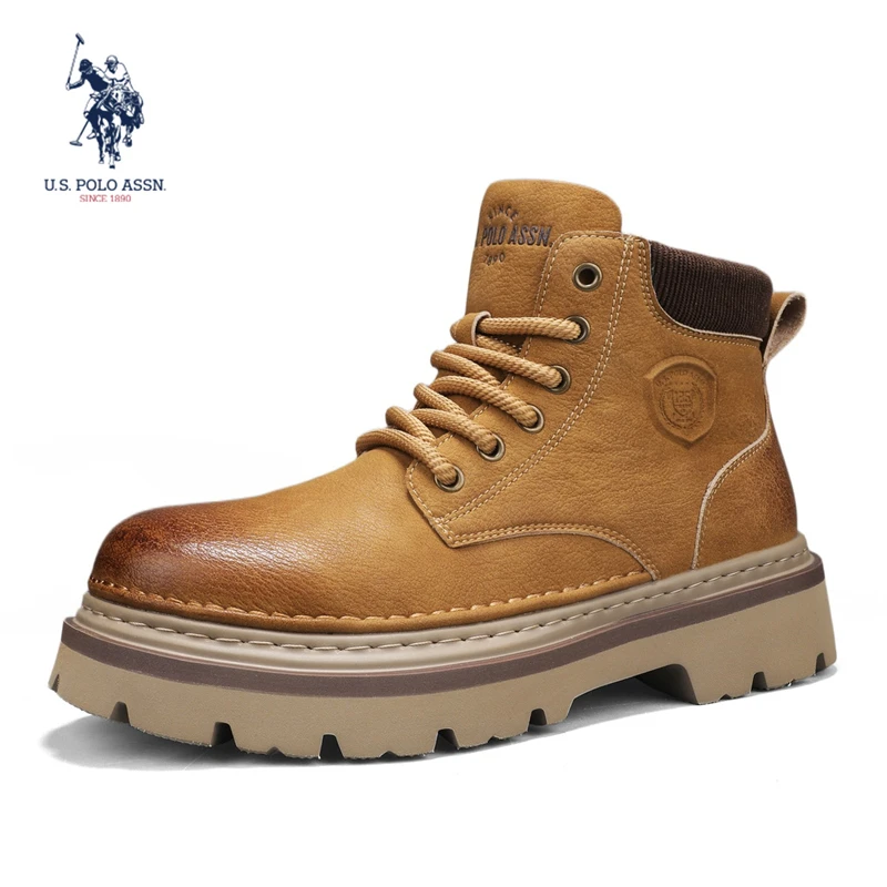 U.S. POLO ASSN.增高马丁靴秋冬季高帮鞋厚底英伦风男士工装靴子
