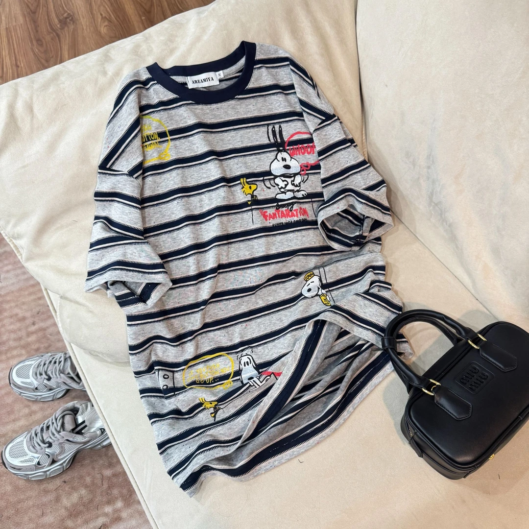 【条纹萌趣】短袖宽松型条纹卡通T恤CP284