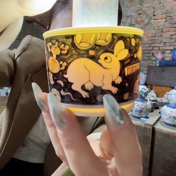 陶摆件景德镇高温陶瓷直口杯看画片