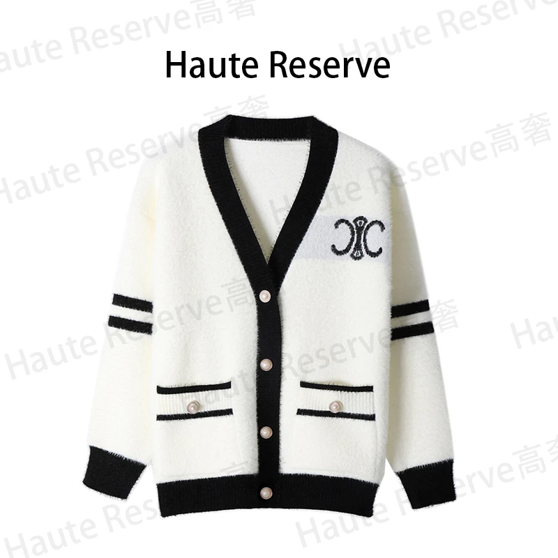 【芳奢私服】水貂绒百搭小香风外套法式慵懒针织开衫显瘦V领毛衣