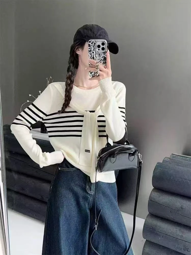 (G673)2025秋季新款大码韩系慵懒设计披肩长袖针织衫上衣1001