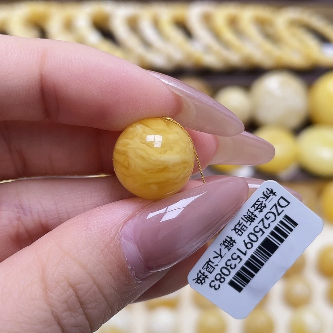 琥珀未镶嵌裸石14.1mm虎皮圆珠瑕疵
