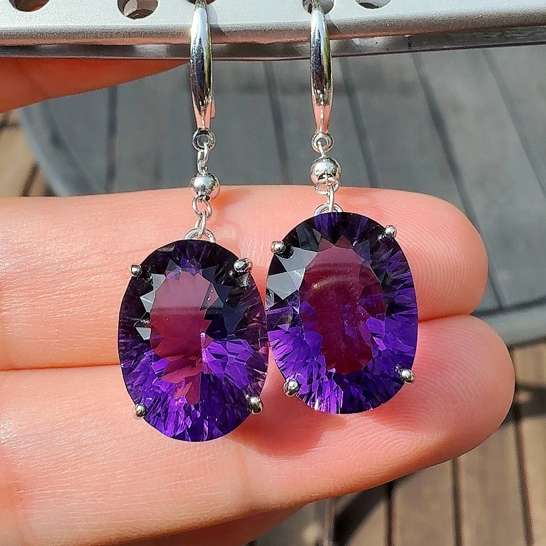 天然S925银紫水晶银镶吊坠耳饰女款主石12.5*16.5尺寸百搭礼物